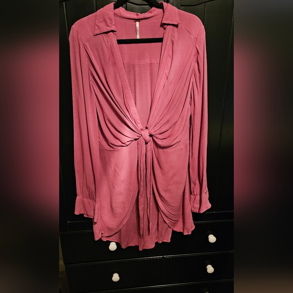 Free People Mauve Knotted Front Top